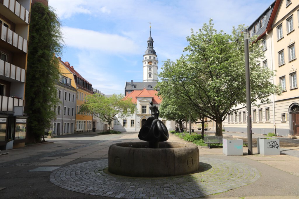 Kornmarkt mit dem Färberbrunnen in Gera