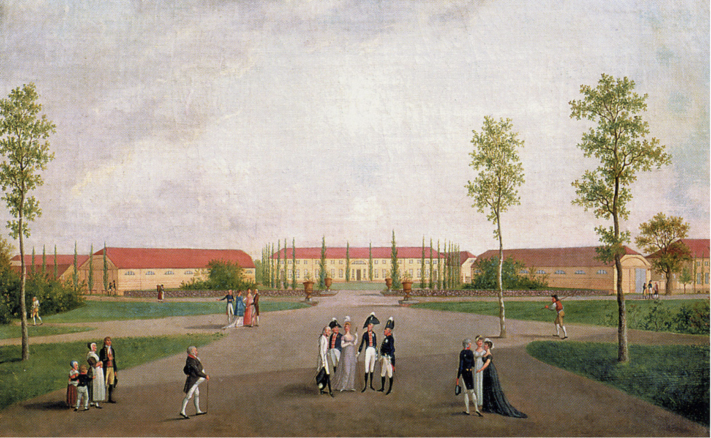 Schloss Paretz mit dem Kirschgarten um 1800. Gemälde von Christoph Franz Hillner